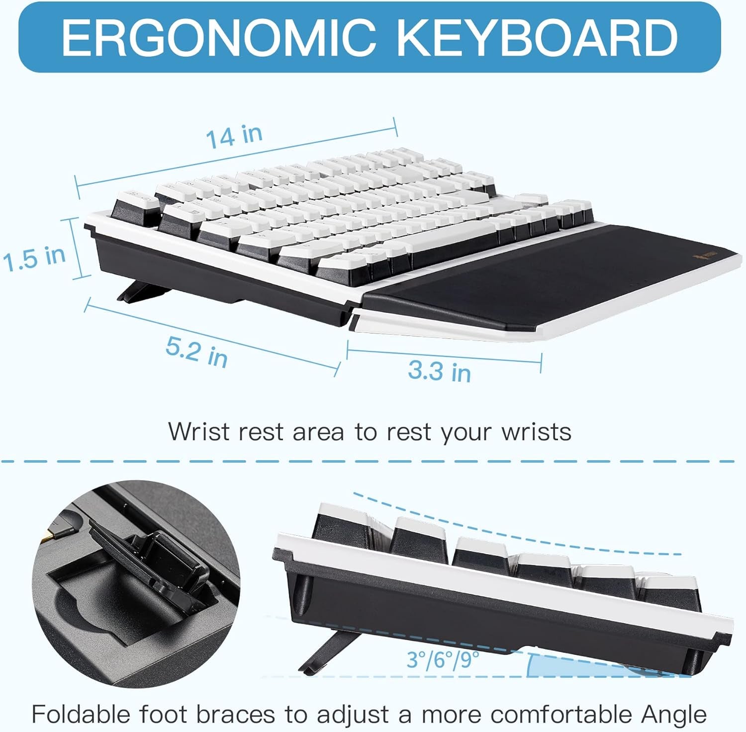 X3 Wireless Mechanical Keyboard TKL 87 Keys, Kailh Box 3.0 Blue Switch, Ergonomic, N-Key Rollover, Backlit Gaming Keyboard with Wrist Rest for Pc/Tablet/Ps/Xbox/Mac/Laptop